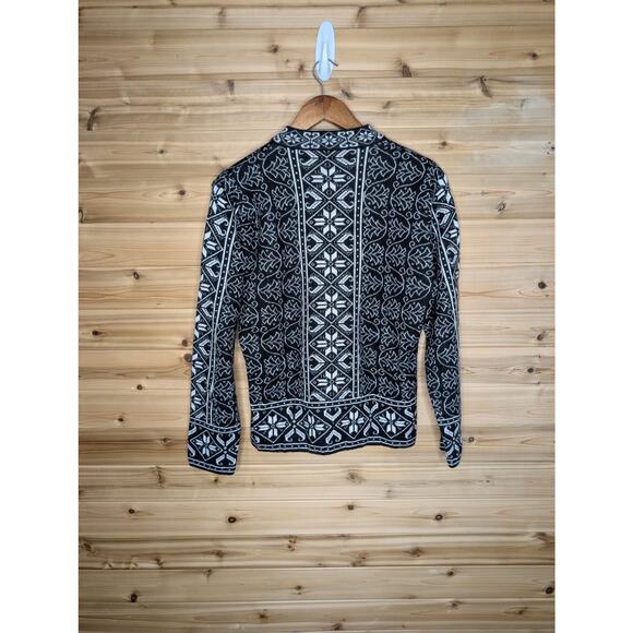Peruvian Link Sweater Womens Large Black White Patterned Zip Front Cardigan - Picture 6 of 11